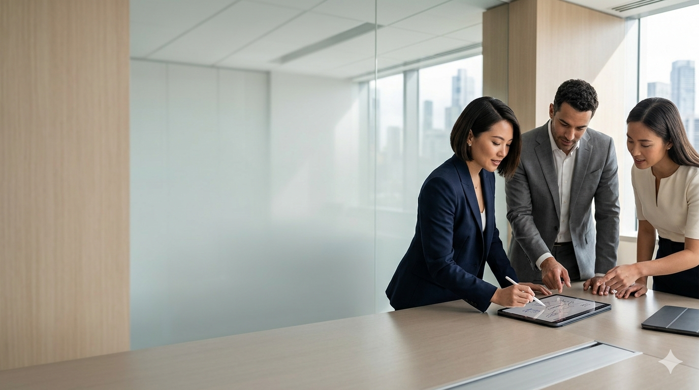 Equipo de consultoría en sesión de trabajo